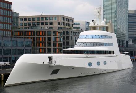 M/Y A pictured in Amsterdam, the Netherlands