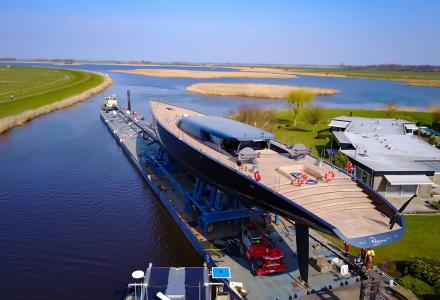 Royal Huisman's sailing yacht Ngoni emerges from shed