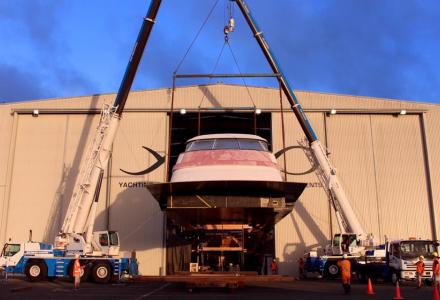 Yachting Developments Project 1015 hull and superstructure installed