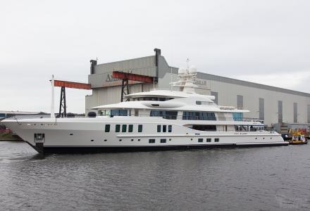 74m Amels 242 emerges from shed