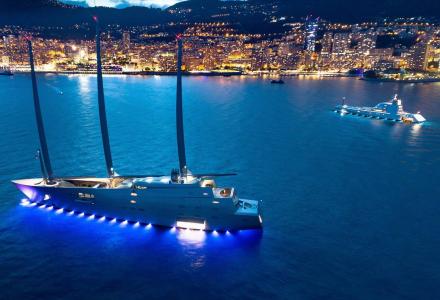 S/Y A lights up Monaco