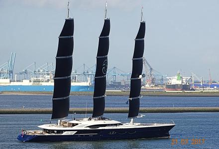 Black Pearl undergoing sea trials with her sails raised