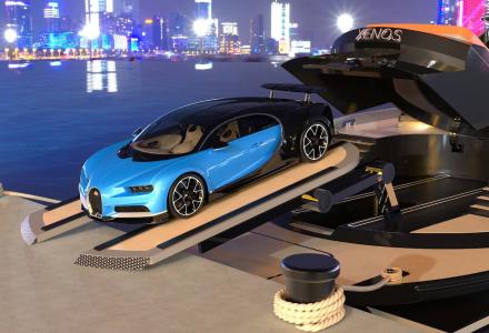 New design concept: high-speed 40m yacht Xenos with Bugatti supercar
