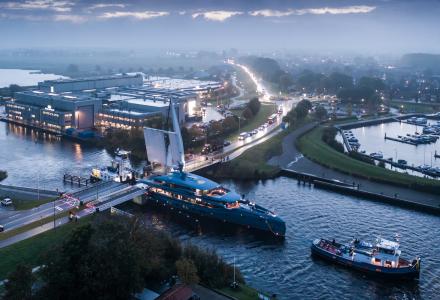 58m PHI Departure from Royal Huisman Facilities in Vollenhove