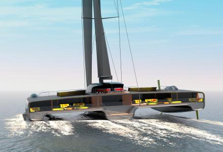 40m Trimaran Concept Domus Revealed by Rob Doyle Design and Van Geest Design