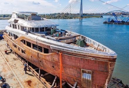 Second Hull of Conrad’s C144S Moved to Outfitting