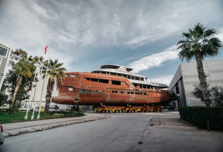 44m B145 Hull and Superstructure Joined by Bering Yachts