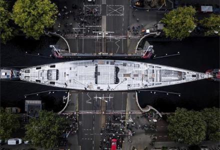 Vitters Zero Fossil Fuel Sailing Yacht Moved for Outfitting