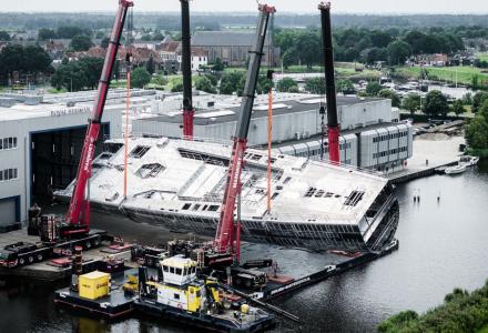 Royal Huisman Marks Milestone with Hull Turning of World's Largest Sloop, Project 410