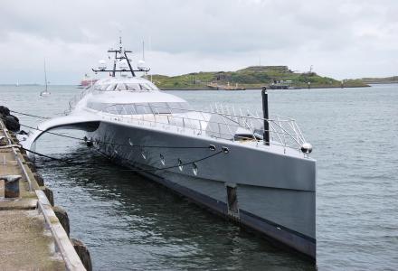 World's largest trimaran Galaxy leaves Holland